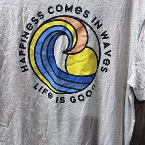 Life Is Good‎ T-shirt Large Gray Happiness Comes In Waves Beach Coastalcore